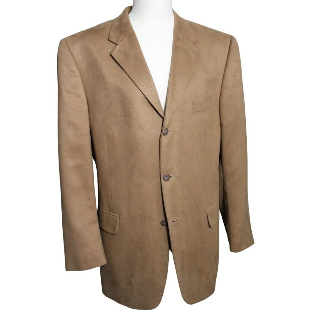 Jeffrey Banks SZ 44R 3 Button Sport Jacket Blazer, Camel Colour Microfiber